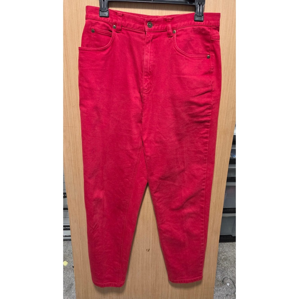 Liz Wear Size 14 Petite Ladies Petite Red Denim Jeans High Waist Mom Crop Length